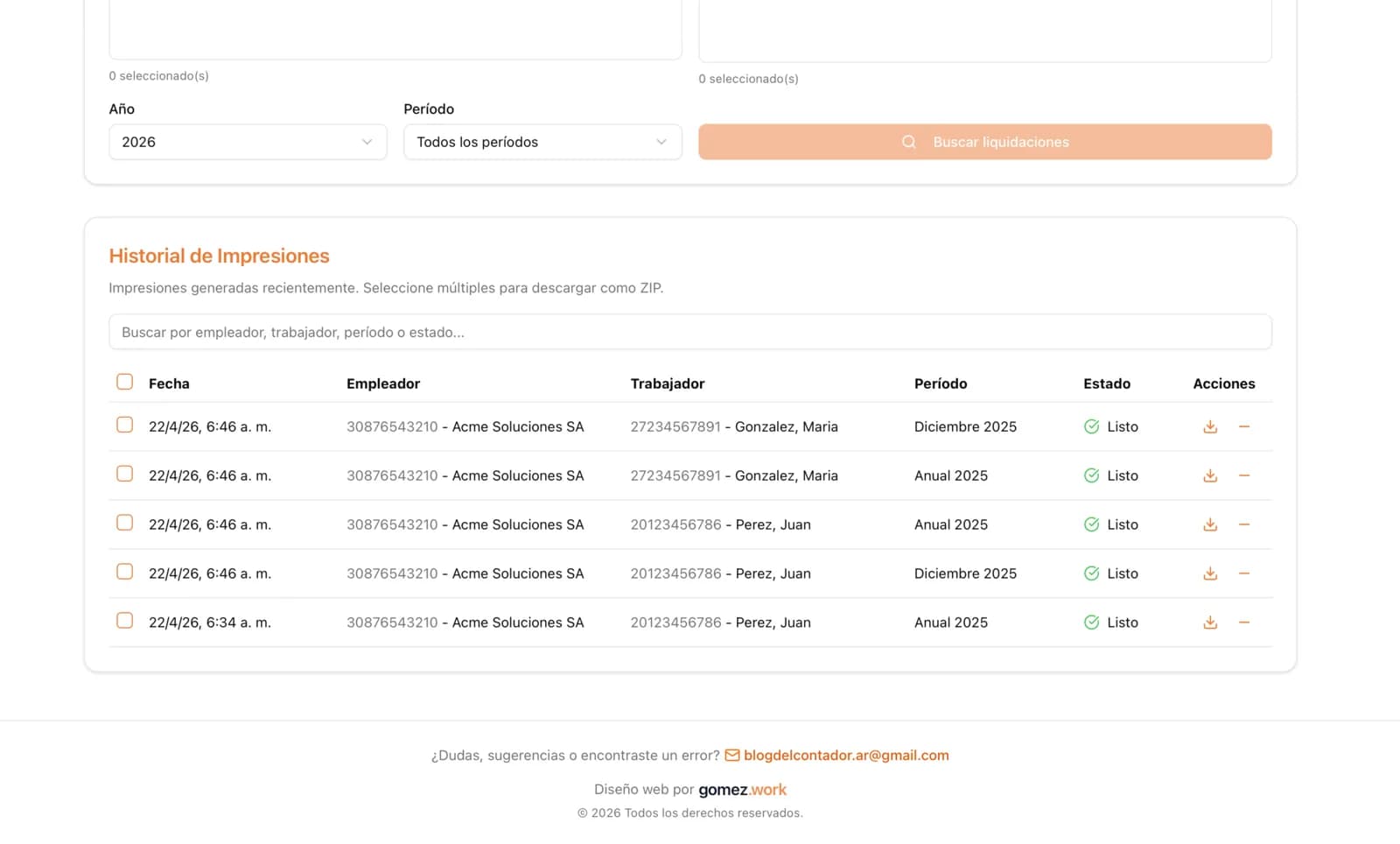Historial de impresiones